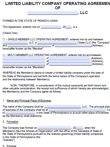 agreement llc operating pa pennsylvania word template pdf adobe ms startabusiness