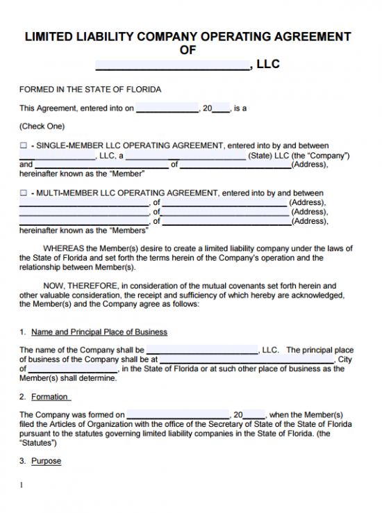 florida operating agreement 550x738