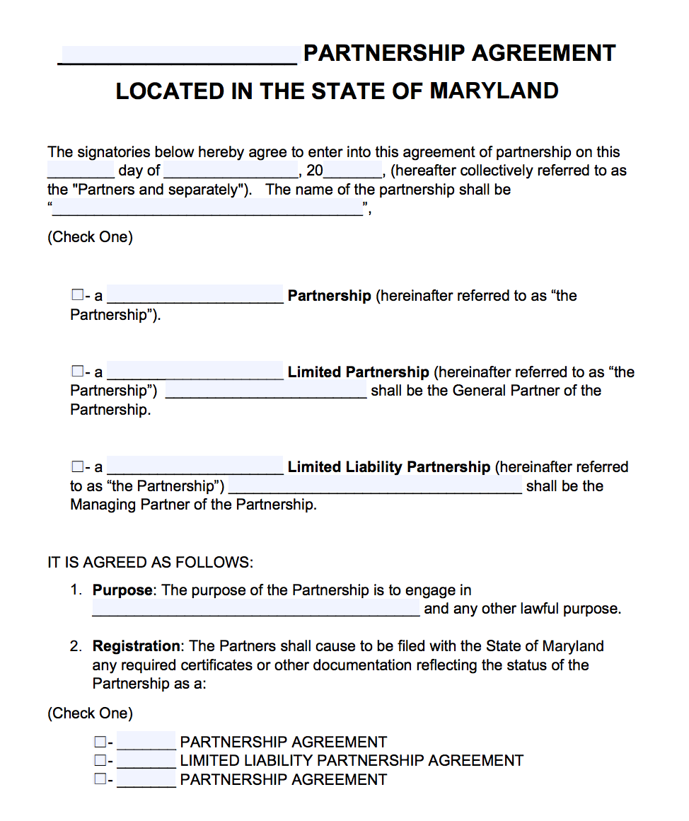 Free Maryland Partnership Agreement Template | PDF | Word ...